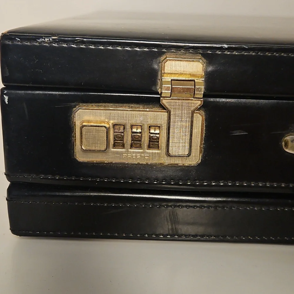 Vintage Black Presto Leather Briefcase Bag with Gold Accents Mens VTG Luggage